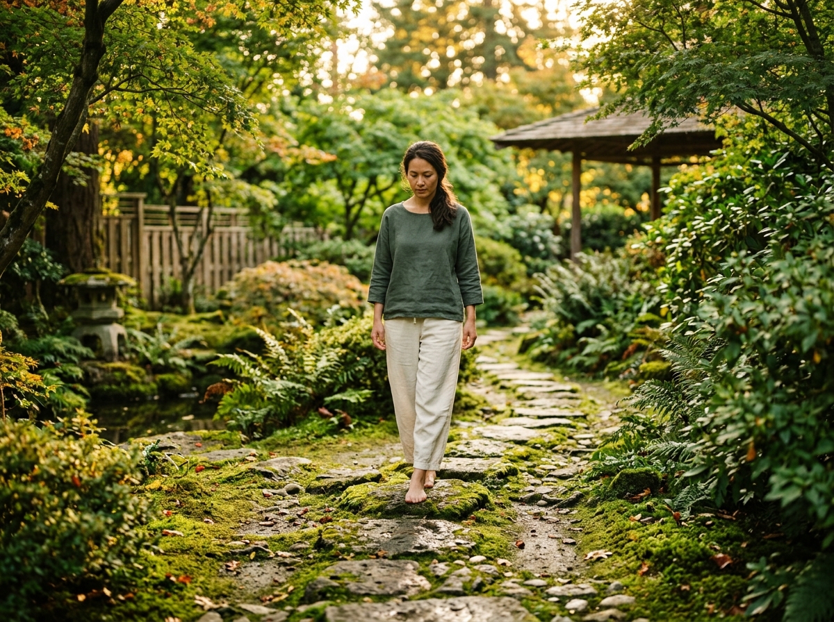 Meditación caminando en el jardín